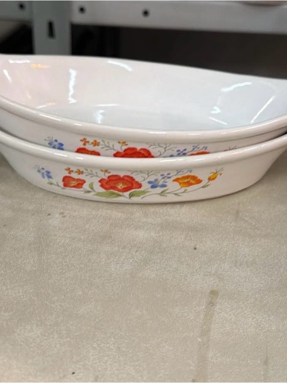 White Floral Ceramic Baking Dish - Red & Yellow Flower Pattern